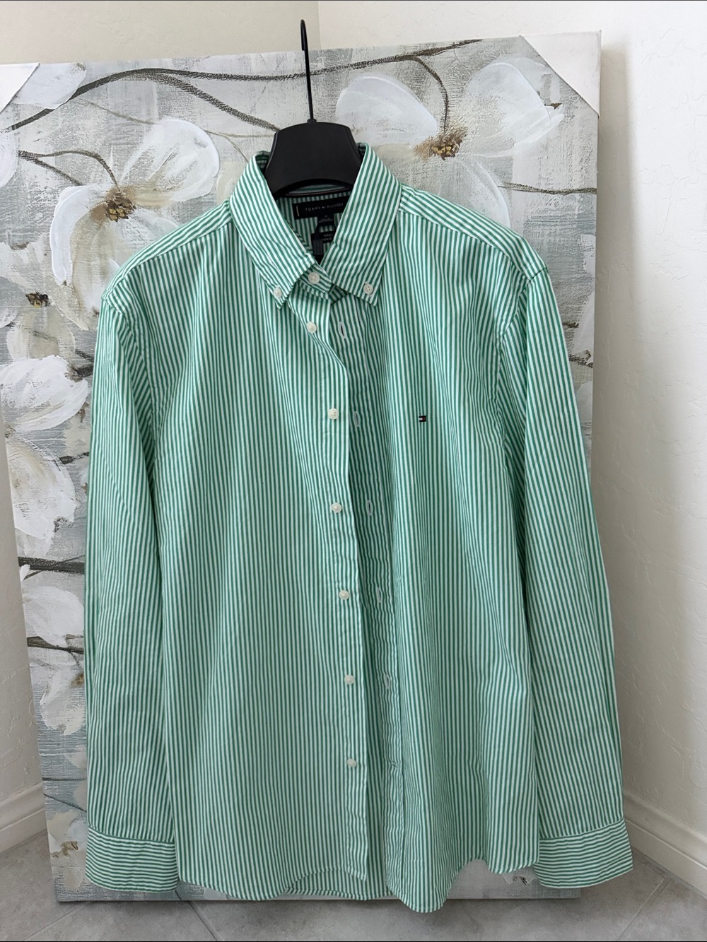 Tommy Hilfiger Men's Mint Green & White Stripe Button-Down Shirt